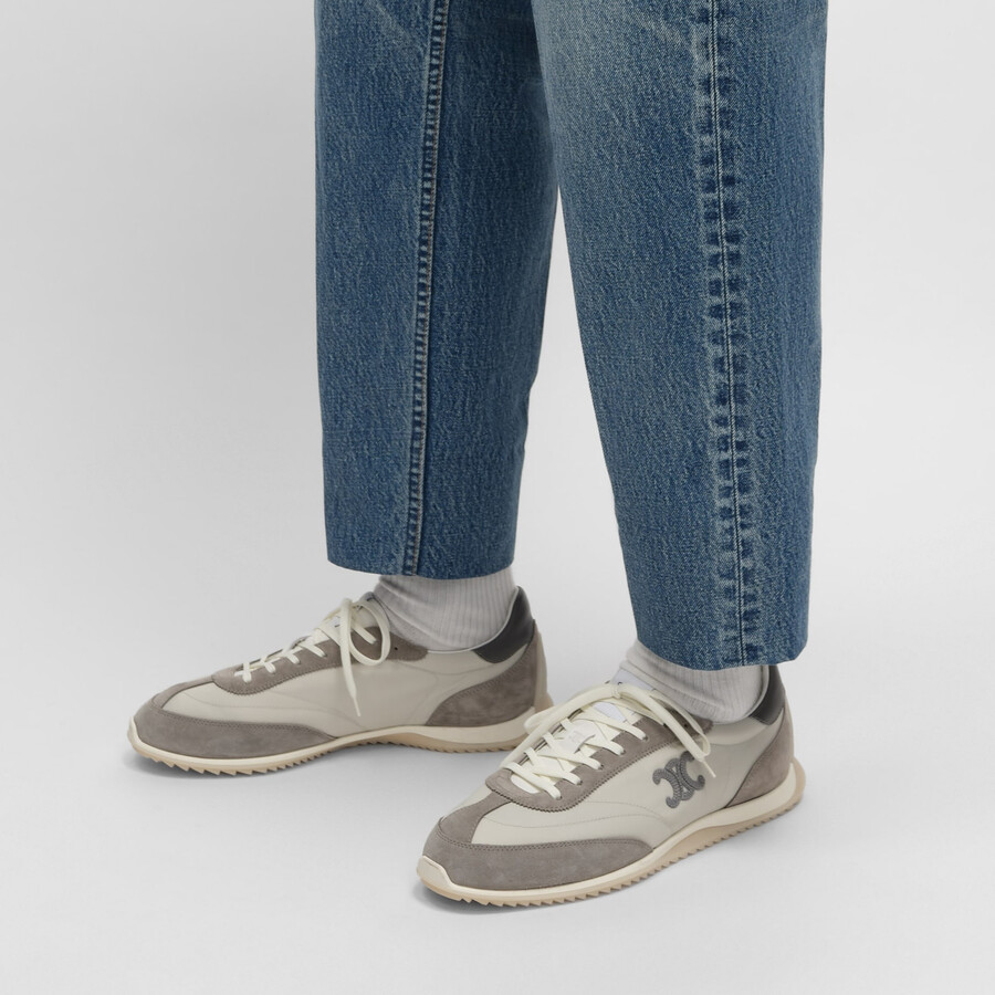 sneaker celine racer bassa con allacciatura e triomphe in nylon vitello scamosciato e vitello
