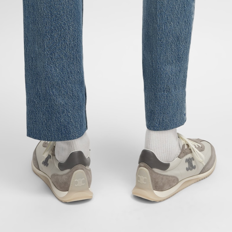 sneaker celine racer bassa con allacciatura e triomphe in nylon vitello scamosciato e vitello