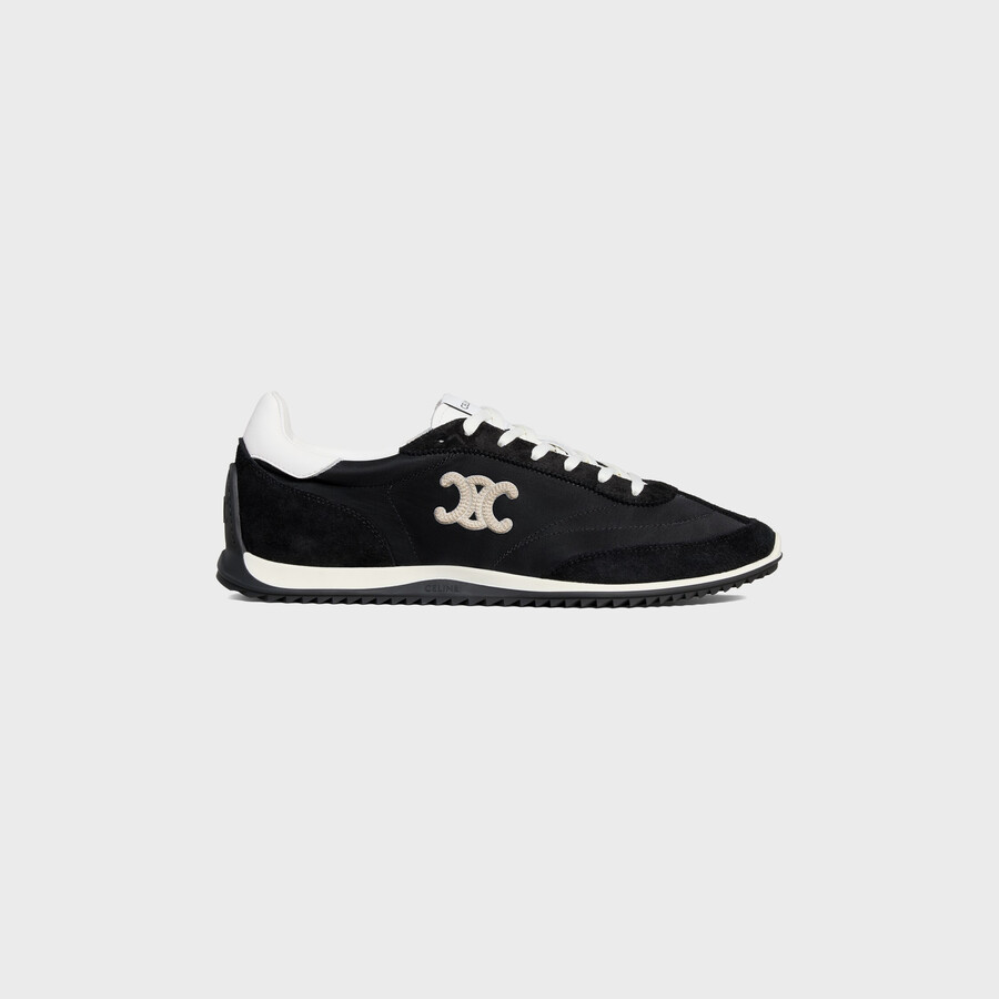 sneaker celine racer bassa con allacciatura e triomphe in nylon vitello scamosciato e vitello