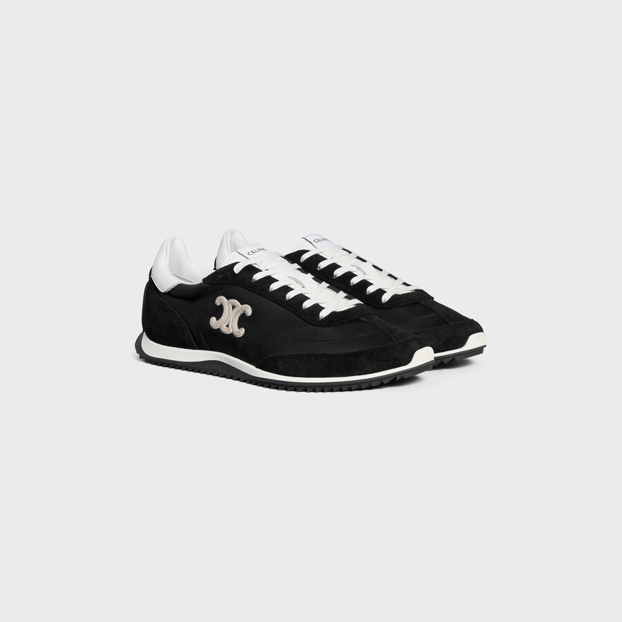 sneaker celine racer bassa con allacciatura e triomphe in nylon vitello scamosciato e vitello