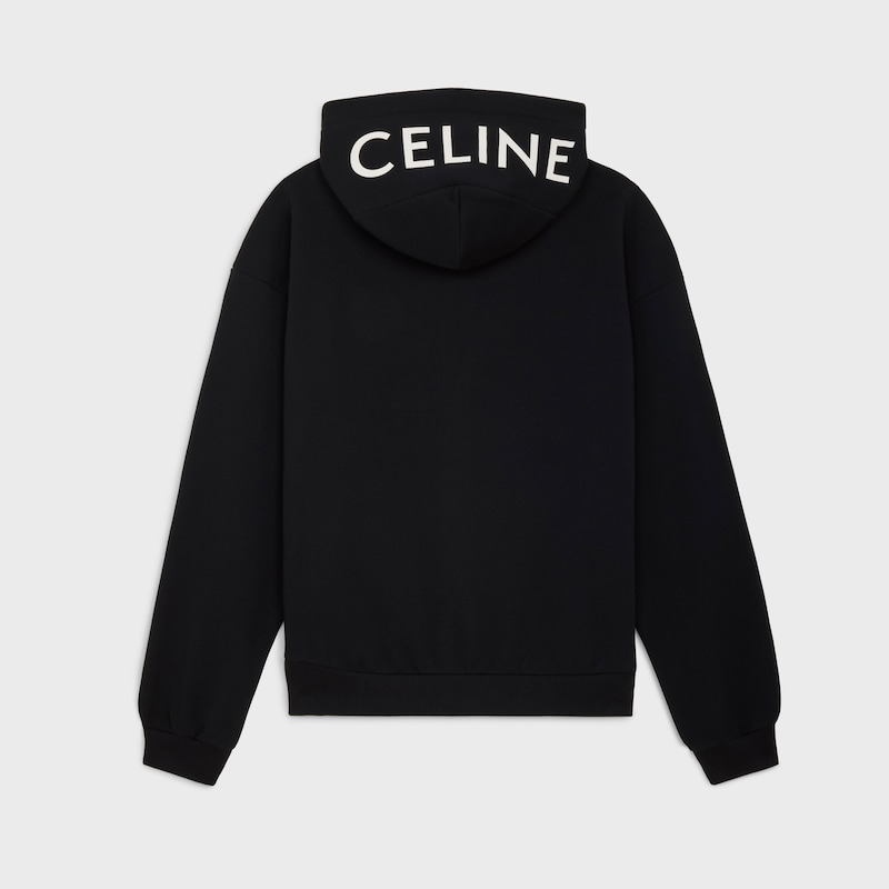 felpa con cappuccio e zip larga celine in pile di cotone