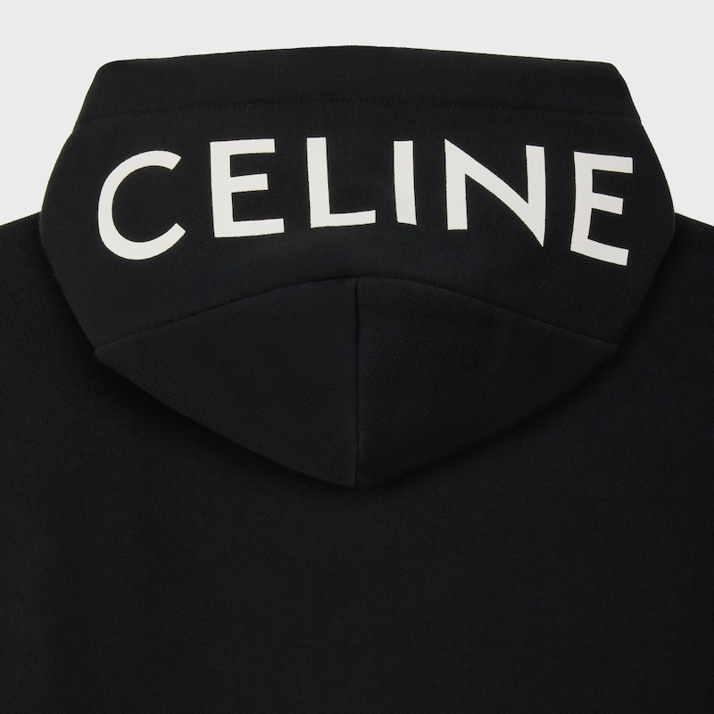 felpa con cappuccio e zip larga celine in pile di cotone