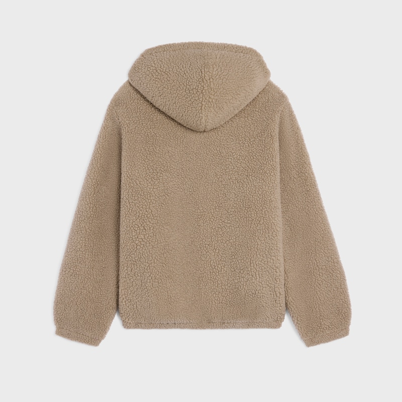 giacca con cappuccio in pile di lana e cotone