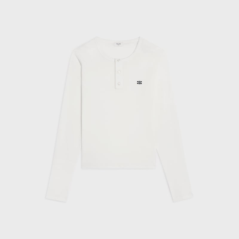 t-shirt a maniche lunghe in jersey di cotone a coste