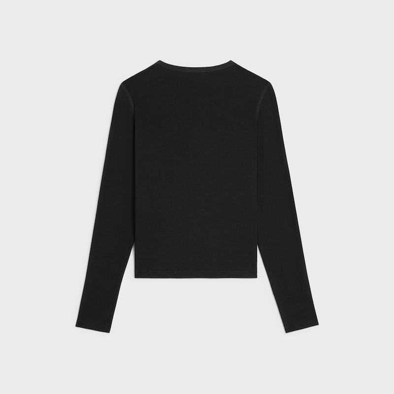 t-shirt a maniche lunghe in jersey di cotone a coste