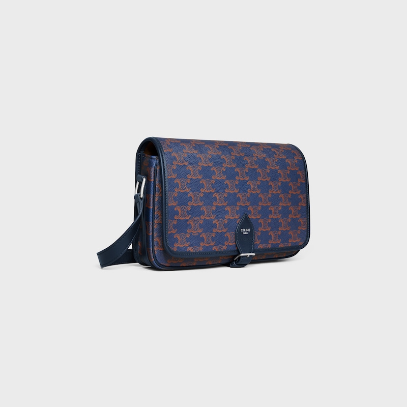 borsa folco messenger piccola in canvas triomphe e pelle di vitello