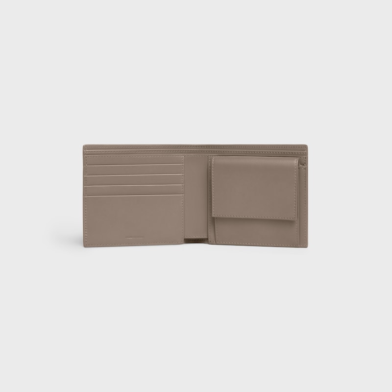 portafoglio bi-fold in pelle di vitello granata