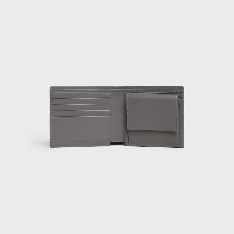 portafoglio bi-fold in pelle di vitello granata